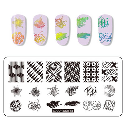Major Dijit Nail Stamping Plate Stamp Flower Plate Line Σχέδιο Διχτυού Ορθογώνιο Πρότυπο Σφραγίδας Μανικιούρ Πλάκα εικόνας Nail Art