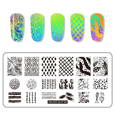 Major Dijit Nail Stamping Plate Stamp Flower Plate Line Σχέδιο Διχτυού Ορθογώνιο Πρότυπο Σφραγίδας Μανικιούρ Πλάκα εικόνας Nail Art