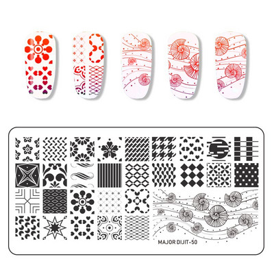 Major Dijit Nail Stamping Plate Stamp Flower Plate Line Σχέδιο Διχτυού Ορθογώνιο Πρότυπο Σφραγίδας Μανικιούρ Πλάκα εικόνας Nail Art