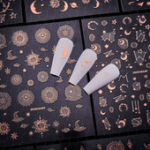 6 τμχ/σετ Aurora Gold Silver Αυτοκόλλητα νυχιών 3D Heart Star Moon Flame Sun Decals Nail Art DIY Διακόσμηση νυχιών Ανάγλυφο αυτοκόλλητο νυχιών