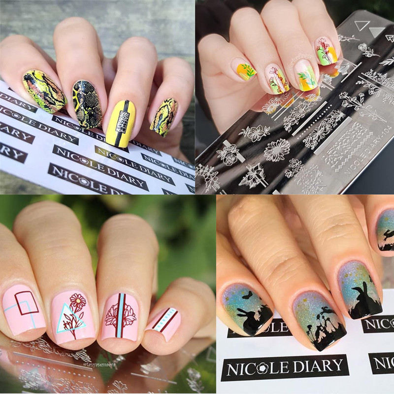 NICOLE NAPLÓ Rozsdamentes acél körömbélyegző lemezek Virágok Körömdíszítés Barkácsolás Köröm Képlemez Stencil Tartozékok Eszköz