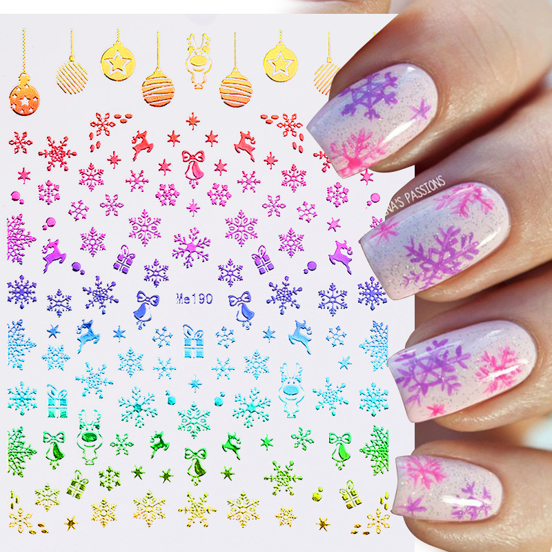 Lézer arany ezüst karácsonyi köröm matricák Mikulás jávorszarvas fa Szarvas medvék aranyos rajzfilm csúszkák fehér hópelyhek matricák csúszka