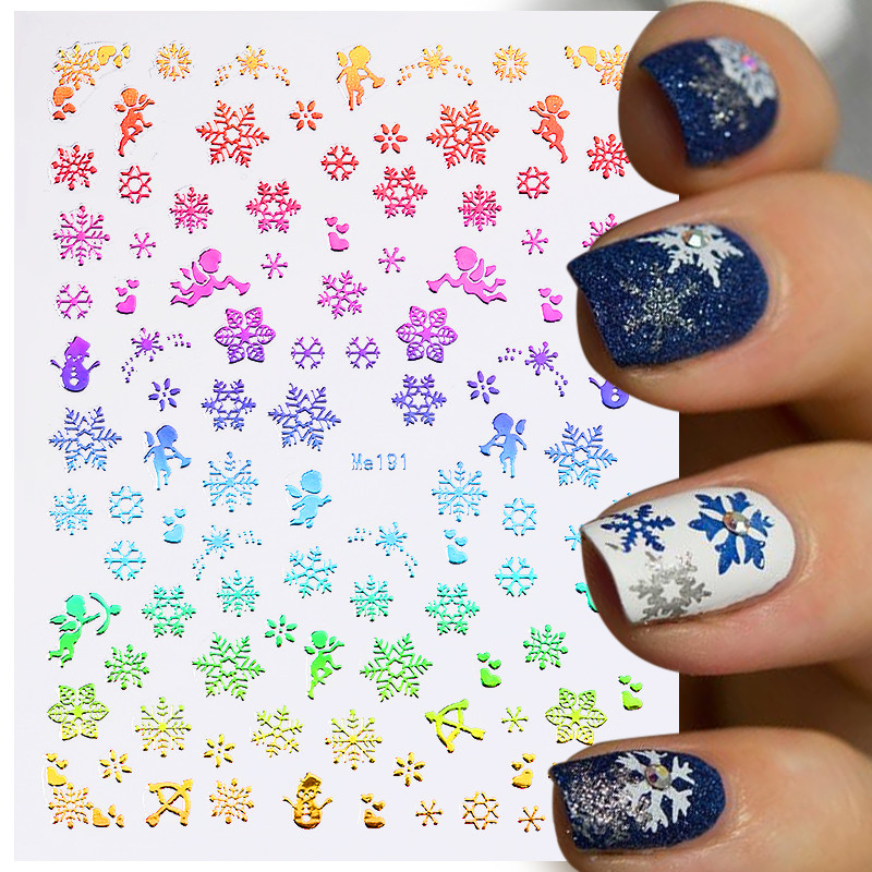 Lézer arany ezüst karácsonyi köröm matricák Mikulás jávorszarvas fa Szarvas medvék aranyos rajzfilm csúszkák fehér hópelyhek matricák csúszka