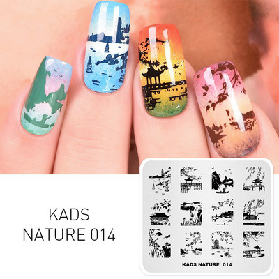 Πρότυπο KADS Nail Art 36 Σχέδια Κινεζικό στιλ ζωγραφική με μελάνι Wordart Image Πρότυπο για σφράγιση νυχιών Πλάκα για στάμπα νυχιών Στένσιλ