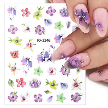 Пролетен 3D стикер за нокти Purper Leaves Flowers Tropical Plants Fruit Nail Art Decals Floral Leaf Sliders Manicure Nail Tips Decor