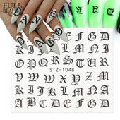 ABC Letter Αυτοκόλλητα Nail Art Αυτοκόλλητα Αγγλικής Παλιάς Γραμματοσειράς Μαύρος Αριθμός Τατουάζ Σχέδιο Νυχιών Σχεδίαση Νερού Συρόμενα Μανικιούρ Περιτυλίγματα CHSTZ1046-1049