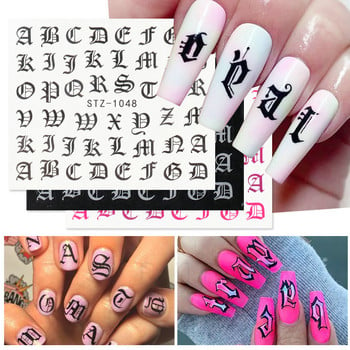 ABC Letter Αυτοκόλλητα Nail Art Αυτοκόλλητα Αγγλικής Παλιάς Γραμματοσειράς Μαύρος Αριθμός Τατουάζ Σχέδιο Νυχιών Σχεδίαση Νερού Συρόμενα Μανικιούρ Περιτυλίγματα CHSTZ1046-1049