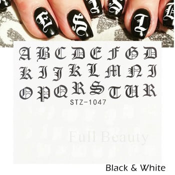 ABC Letter Αυτοκόλλητα Nail Art Αυτοκόλλητα Αγγλικής Παλιάς Γραμματοσειράς Μαύρος Αριθμός Τατουάζ Σχέδιο Νυχιών Σχεδίαση Νερού Συρόμενα Μανικιούρ Περιτυλίγματα CHSTZ1046-1049