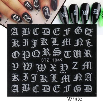 ABC Letter Αυτοκόλλητα Nail Art Αυτοκόλλητα Αγγλικής Παλιάς Γραμματοσειράς Μαύρος Αριθμός Τατουάζ Σχέδιο Νυχιών Σχεδίαση Νερού Συρόμενα Μανικιούρ Περιτυλίγματα CHSTZ1046-1049