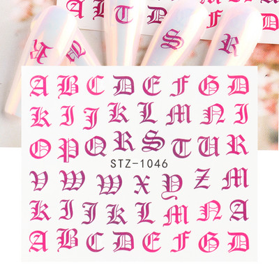 ABC Letter Αυτοκόλλητα Nail Art Αυτοκόλλητα Αγγλικής Παλιάς Γραμματοσειράς Μαύρος Αριθμός Τατουάζ Σχέδιο Νυχιών Σχεδίαση Νερού Συρόμενα Μανικιούρ Περιτυλίγματα CHSTZ1046-1049