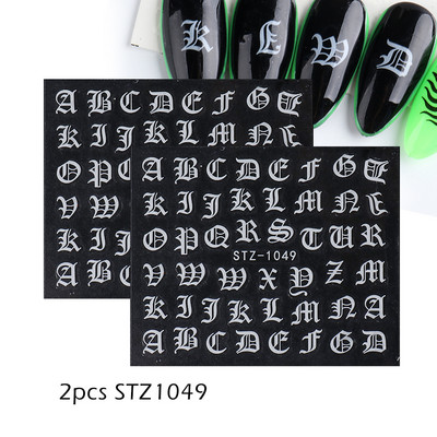 ABC Letter Αυτοκόλλητα Nail Art Αυτοκόλλητα Αγγλικής Παλιάς Γραμματοσειράς Μαύρος Αριθμός Τατουάζ Σχέδιο Νυχιών Σχεδίαση Νερού Συρόμενα Μανικιούρ Περιτυλίγματα CHSTZ1046-1049