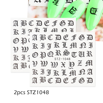 ABC Letter Αυτοκόλλητα Nail Art Αυτοκόλλητα Αγγλικής Παλιάς Γραμματοσειράς Μαύρος Αριθμός Τατουάζ Σχέδιο Νυχιών Σχεδίαση Νερού Συρόμενα Μανικιούρ Περιτυλίγματα CHSTZ1046-1049