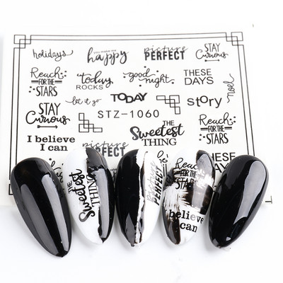 ABC Letter Αυτοκόλλητα Nail Art Αυτοκόλλητα Αγγλικής Παλιάς Γραμματοσειράς Μαύρος Αριθμός Τατουάζ Σχέδιο Νυχιών Σχεδίαση Νερού Συρόμενα Μανικιούρ Περιτυλίγματα CHSTZ1046-1049