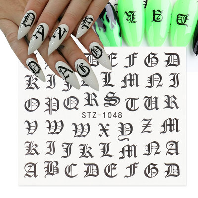 ABC Letter Αυτοκόλλητα Nail Art Αυτοκόλλητα Αγγλικής Παλιάς Γραμματοσειράς Μαύρος Αριθμός Τατουάζ Σχέδιο Νυχιών Σχεδίαση Νερού Συρόμενα Μανικιούρ Περιτυλίγματα CHSTZ1046-1049
