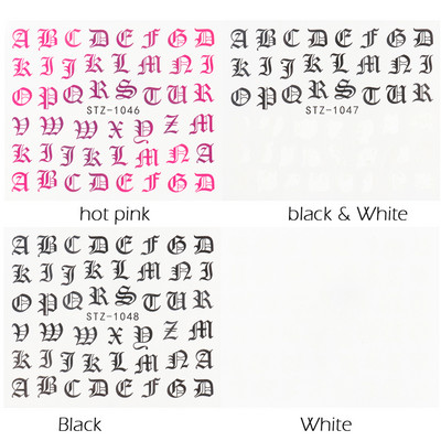 ABC Letter Αυτοκόλλητα Nail Art Αυτοκόλλητα Αγγλικής Παλιάς Γραμματοσειράς Μαύρος Αριθμός Τατουάζ Σχέδιο Νυχιών Σχεδίαση Νερού Συρόμενα Μανικιούρ Περιτυλίγματα CHSTZ1046-1049