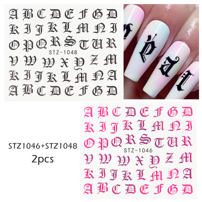 ABC Letter Αυτοκόλλητα Nail Art Αυτοκόλλητα Αγγλικής Παλιάς Γραμματοσειράς Μαύρος Αριθμός Τατουάζ Σχέδιο Νυχιών Σχεδίαση Νερού Συρόμενα Μανικιούρ Περιτυλίγματα CHSTZ1046-1049
