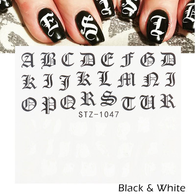 ABC Letter Αυτοκόλλητα Nail Art Αυτοκόλλητα Αγγλικής Παλιάς Γραμματοσειράς Μαύρος Αριθμός Τατουάζ Σχέδιο Νυχιών Σχεδίαση Νερού Συρόμενα Μανικιούρ Περιτυλίγματα CHSTZ1046-1049