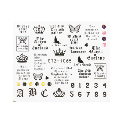 ABC Letter Αυτοκόλλητα Nail Art Αυτοκόλλητα Αγγλικής Παλιάς Γραμματοσειράς Μαύρος Αριθμός Τατουάζ Σχέδιο Νυχιών Σχεδίαση Νερού Συρόμενα Μανικιούρ Περιτυλίγματα CHSTZ1046-1049
