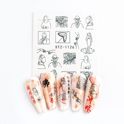ABC Letter Αυτοκόλλητα Nail Art Αυτοκόλλητα Αγγλικής Παλιάς Γραμματοσειράς Μαύρος Αριθμός Τατουάζ Σχέδιο Νυχιών Σχεδίαση Νερού Συρόμενα Μανικιούρ Περιτυλίγματα CHSTZ1046-1049