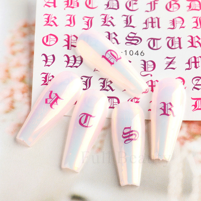 ABC Letter Αυτοκόλλητα Nail Art Αυτοκόλλητα Αγγλικής Παλιάς Γραμματοσειράς Μαύρος Αριθμός Τατουάζ Σχέδιο Νυχιών Σχεδίαση Νερού Συρόμενα Μανικιούρ Περιτυλίγματα CHSTZ1046-1049