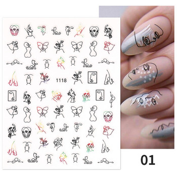 1Pcs Graffiti Picture Woman Face Design Абстрактни стикери за нокти Маникюр Nail Art Decoration Water Sticker Tips DIY Decoratia