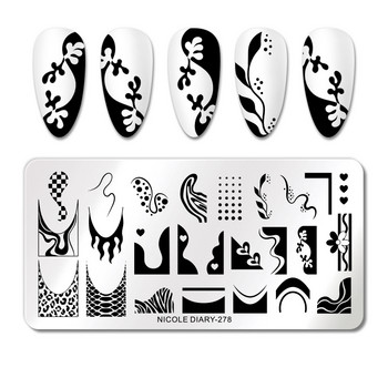 ДНЕВНИК НА NICOLE Black White Flower Stamping Plates Wave French Nail Stamp Templates Printing Stencil Design Stamping for Nails