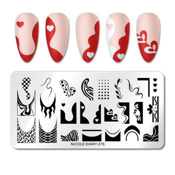 ДНЕВНИК НА NICOLE Black White Flower Stamping Plates Wave French Nail Stamp Templates Printing Stencil Design Stamping for Nails