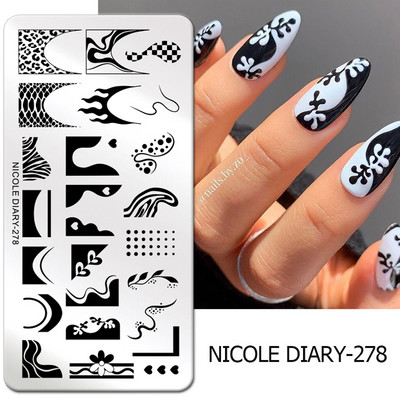 NICOLE DIARY Μαύρο Λευκό Λουλούδι Πλάκες Σφράγισης Wave Πρότυπα Γαλλικής Σφραγίδας Νυχιών Εκτύπωση Σχέδιο Στένσιλ Σφράγιση για Νύχια