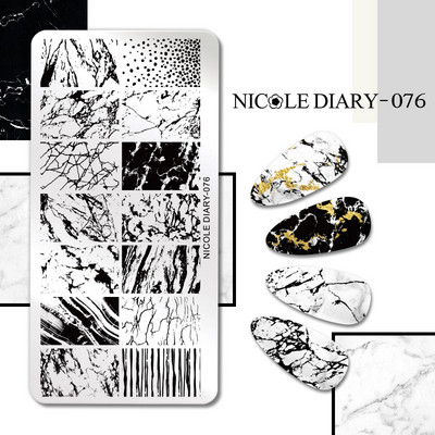 NICOLE DIARY Μαύρο Λευκό Λουλούδι Πλάκες Σφράγισης Wave Πρότυπα Γαλλικής Σφραγίδας Νυχιών Εκτύπωση Σχέδιο Στένσιλ Σφράγιση για Νύχια