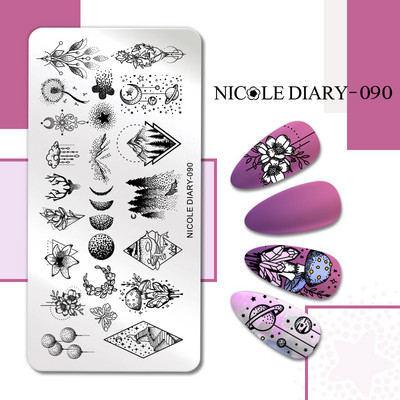 NICOLE DIARY Μαύρο Λευκό Λουλούδι Πλάκες Σφράγισης Wave Πρότυπα Γαλλικής Σφραγίδας Νυχιών Εκτύπωση Σχέδιο Στένσιλ Σφράγιση για Νύχια