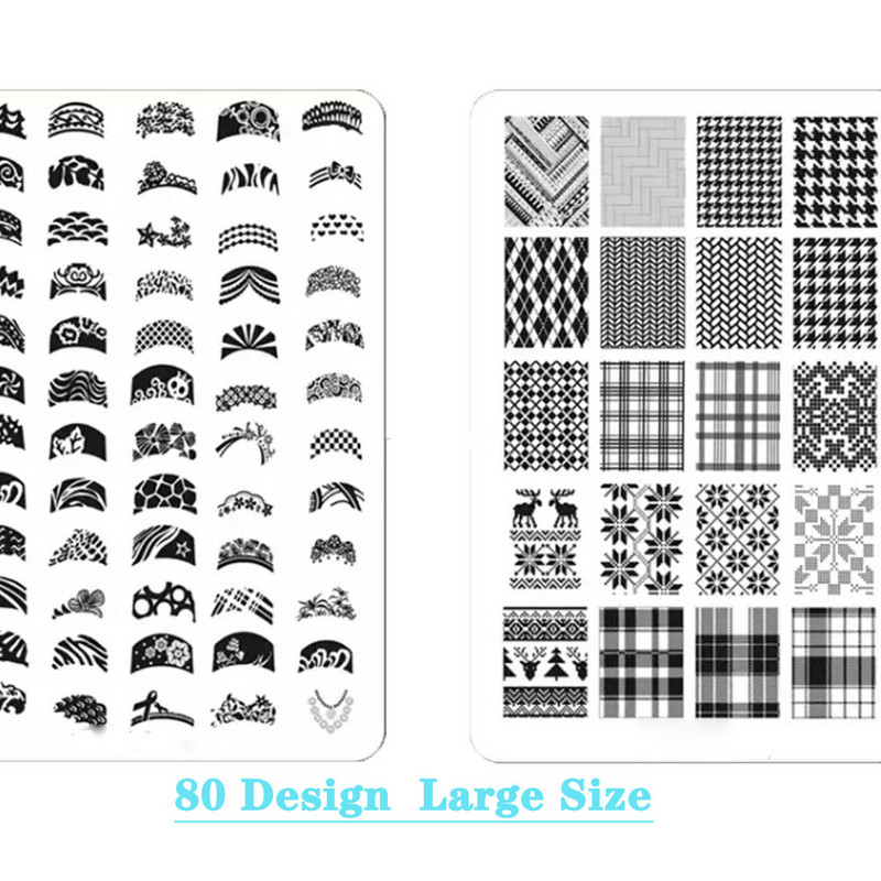 Francia körömbélyegző lemezek Csíkos vonal Geometrikus Négyzet Bélyegzőlap Stencil Tartozékok Eszközök Bélyegzősablon 14,5X9,5 CM