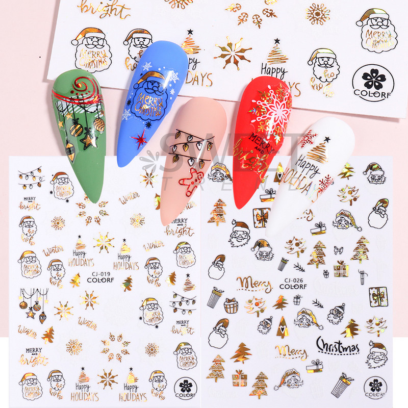 Holografikus arany hóember matricák ünnepi karácsonyi Mikulás Erdei Szarvas Téli Körömdíszítés 3D Matrica Tippek SACJ019