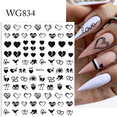 Heart Love Design Valentin napi 3D köröm matricák ezüst öntapadó csúszkák körömdíszítések köröm kiegészítők