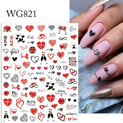 Heart Love Design Valentin napi 3D köröm matricák ezüst öntapadó csúszkák körömdíszítések köröm kiegészítők