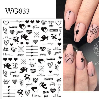 Heart Love Design Valentin napi 3D köröm matricák ezüst öntapadó csúszkák körömdíszítések köröm kiegészítők