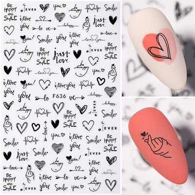 Heart Love Design Valentin napi 3D köröm matricák ezüst öntapadó csúszkák körömdíszítések köröm kiegészítők