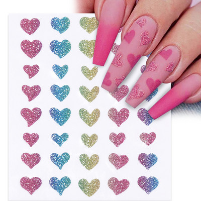 Heart Love Design Valentin napi 3D köröm matricák ezüst öntapadó csúszkák körömdíszítések köröm kiegészítők