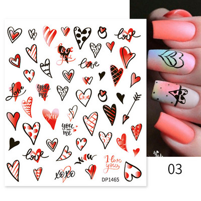 Heart Love Design Valentin napi 3D köröm matricák ezüst öntapadó csúszkák körömdíszítések köröm kiegészítők