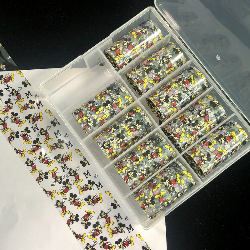 100X4cm Crtani print Transfer folija Kutija 100x4cm 10 rola Crtani naljepnice Naljepnice za nokte Folije 3D ukrasne Folije Naljepnice