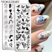 NICOLE DIARY Πλάκες σφράγισης νυχιών πεταλούδας Αφηρημένα άτομα εικόνα προσώπου Ανοιξιάτικο λουλούδι σφράγιση για καρφιά Πρότυπο στένσιλ
