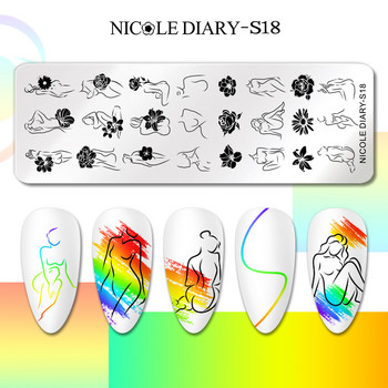 NICOLE DIARY Butterfly Nail Stamping Plates Abstract People Face Image Пролетно цвете Stamping for Nails Template Stencil Tool