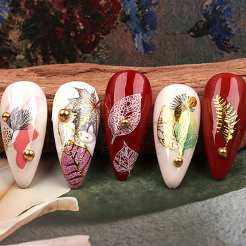 Luxury Gold Leaves Nail Art Μανικιούρ Σχέδιο σφενδάμου Ολογραφικά αυτοκόλλητα με πλήρες κάλυμμα αυτοκόλλητο συρόμενο DIY Decor Foils SASW-T025