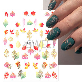 Luxury Gold Leaves Nail Art Μανικιούρ Σχέδιο σφενδάμου Ολογραφικά αυτοκόλλητα με πλήρες κάλυμμα αυτοκόλλητο συρόμενο DIY Decor Foils SASW-T025