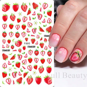 Αυτοκόλλητο 3D Cherry Summer Nail Αυτοκόλλητα Φρούτα Φράουλα Λεμόνι Αυτοκόλλητα Ροδάκινο Σχέδιο για Διακοσμήσεις Μανικιούρ FBF881