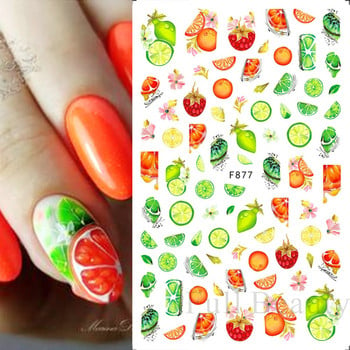 Αυτοκόλλητο 3D Cherry Summer Nail Αυτοκόλλητα Φρούτα Φράουλα Λεμόνι Αυτοκόλλητα Ροδάκινο Σχέδιο για Διακοσμήσεις Μανικιούρ FBF881