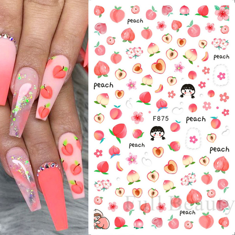 Αυτοκόλλητο 3D Cherry Summer Nail Αυτοκόλλητα Φρούτα Φράουλα Λεμόνι Αυτοκόλλητα Ροδάκινο Σχέδιο για Διακοσμήσεις Μανικιούρ FBF881