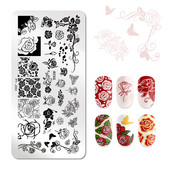 PICT YOU Ορθογώνιες πλάκες σφράγισης Rose Flower Series Image Design Stamp Εργαλεία πρότυπο σχεδίασης νυχιών από ανοξείδωτο ατσάλι J002