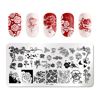 PICT YOU Правоъгълни плочи за щамповане Rose Flower Series Image Design Stamp Инструменти за шаблони за дизайн на нокти от неръждаема стомана J002