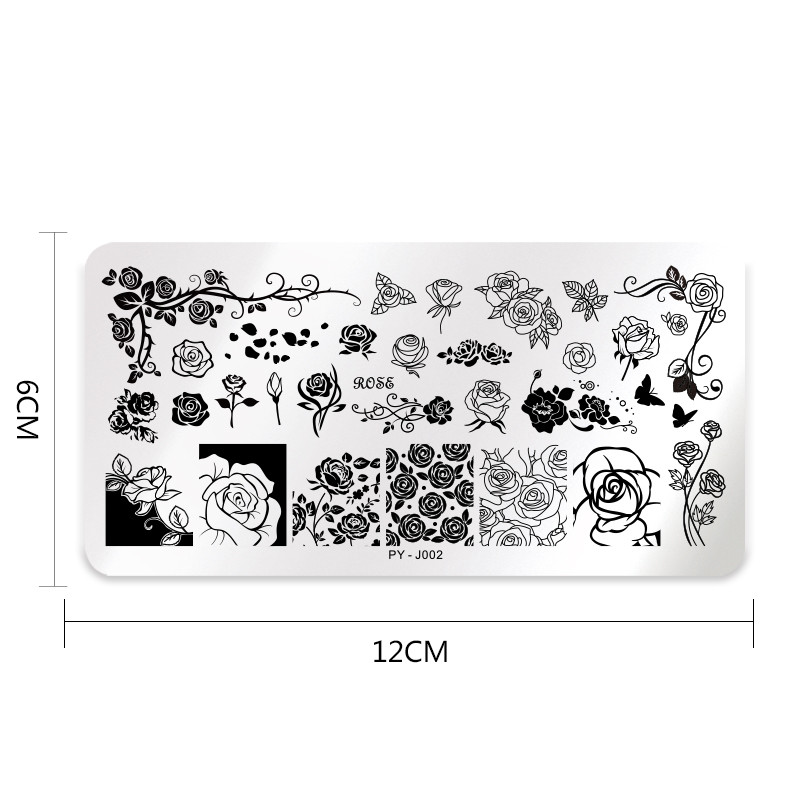 PICT YOU Ορθογώνιες πλάκες σφράγισης Rose Flower Series Image Design Stamp Εργαλεία πρότυπο σχεδίασης νυχιών από ανοξείδωτο ατσάλι J002