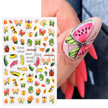 3D Gradient Purple Tulips Nail Sticker Yellow Tulip Flower Nails Supplies Fruit Watermelon Art Αυτοκόλλητα μανικιούρ Συμβουλές για μέρη F882